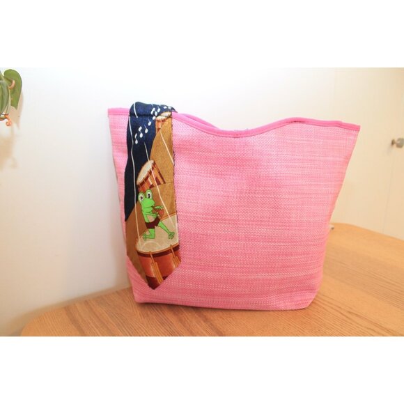 Lancôme Tote Bag Pink with Frog Tie handle - DOUBLE SIDED- handmade - Picture 10 of 10